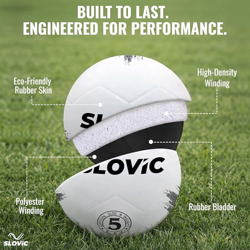 SLOVIC Rubber Professional Football [Size-5] | Hard Ground Foot-Ball | Ideal for Grass Ground & Artificial Turf | Training Foot Ball | Soccer Ball | Footballs for Men & Women, White - Image 2