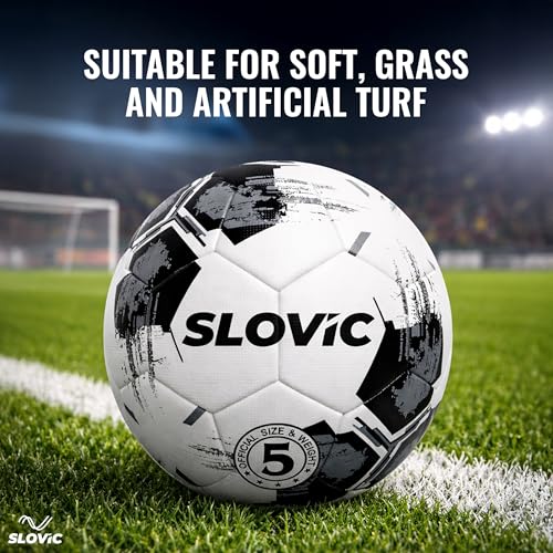 SLOVIC Rubber Professional Football [Size-5] | Hard Ground Foot-Ball | Ideal for Grass Ground & Artificial Turf | Training Foot Ball | Soccer Ball | Footballs for Men & Women, White - Image 3