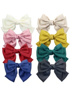 Cinaci Cinaci 8 Pack Big Large Oversized Silk Ribbon Bow French Barrettes Hair Clips Ponytail Holders Accessories for Women Girls Teens  - Image 1
