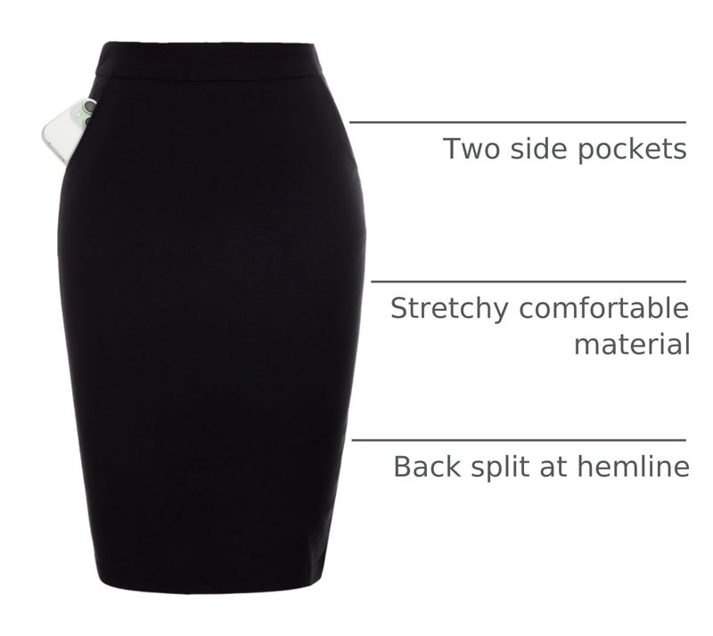 Kate Kasin Wear to Work Pencil Skirt for Women Stretchy High Waist Black, Medium - Image 4