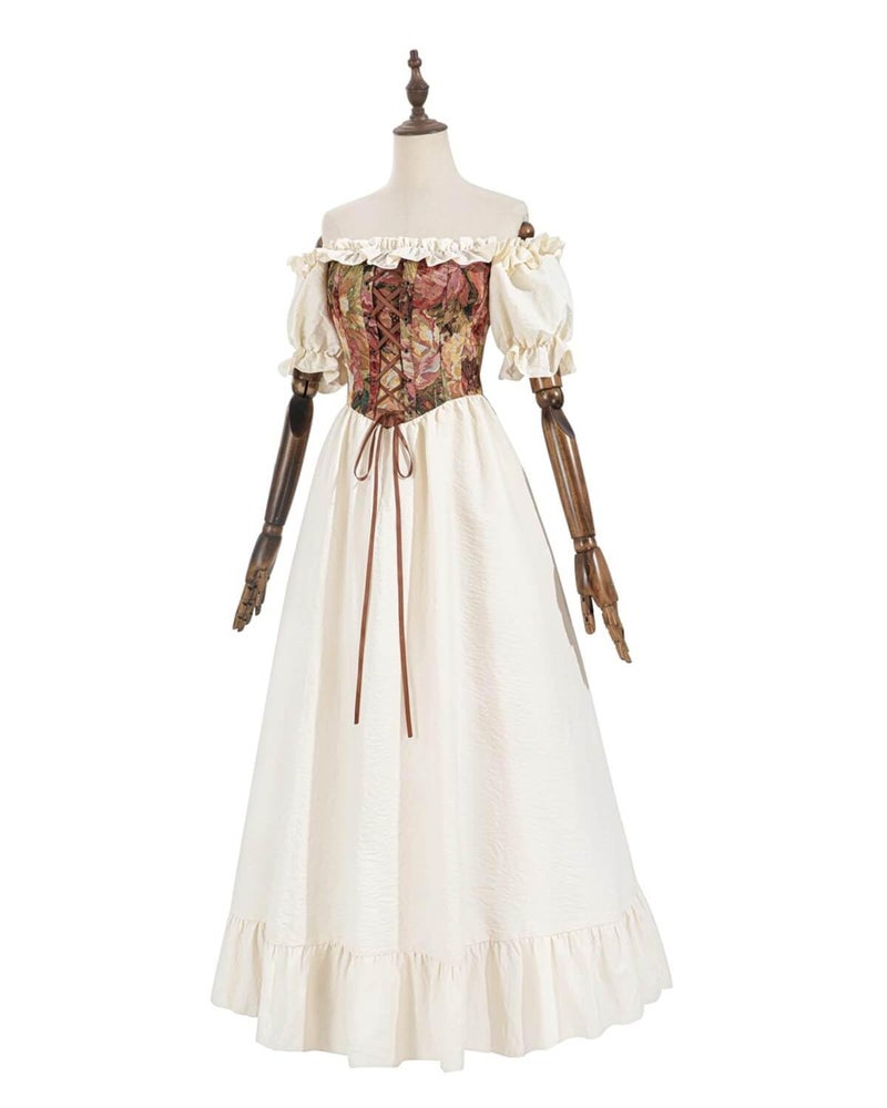 Nuoqi Renaissance Corset Dress for Women Medieval Costume Off Shoulder Bodice Gown Cottagecore Dress S - Image 2