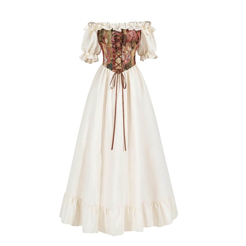 Nuoqi Renaissance Corset Dress for Women Medieval Costume Off Shoulder Bodice Gown Cottagecore Dress S - Image 1