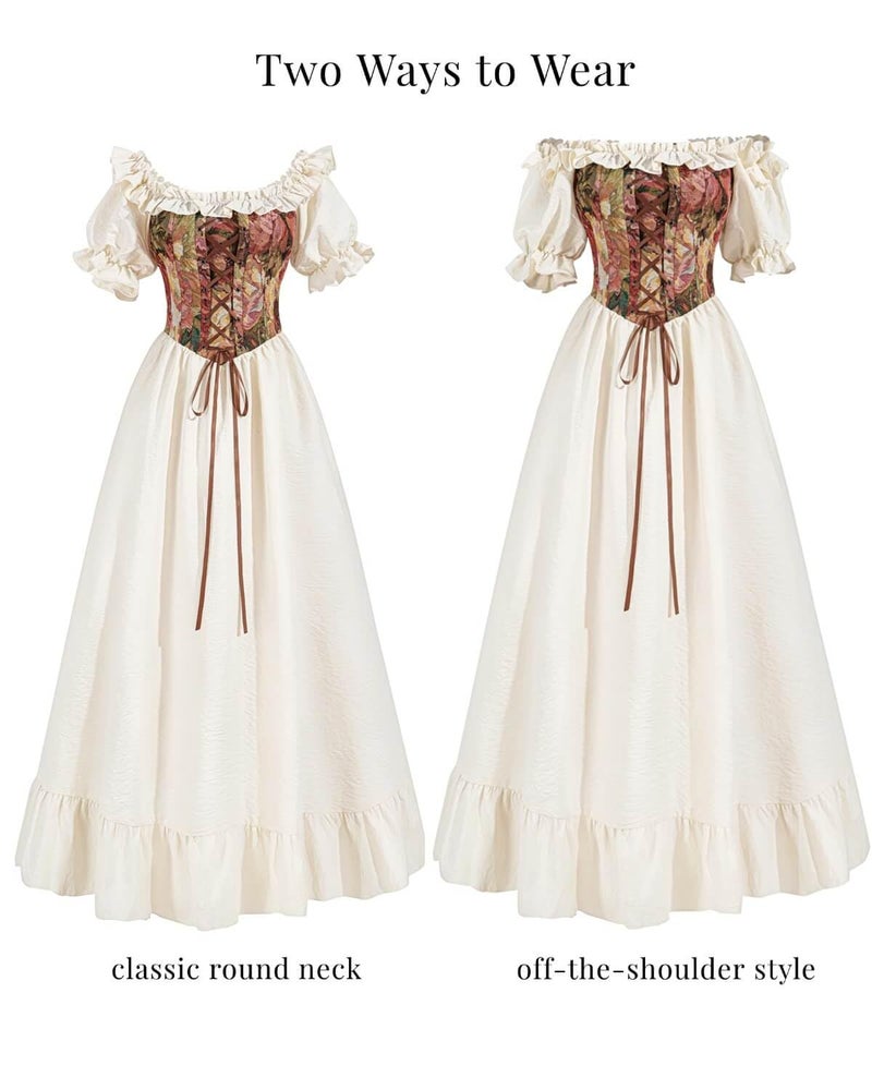 Nuoqi Renaissance Corset Dress for Women Medieval Costume Off Shoulder Bodice Gown Cottagecore Dress S - Image 5
