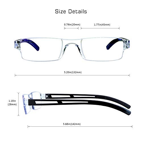 VisionGlobal 8 Pairs Reading Glasses, Blue Light Blocking Glasses, Computer Reading Glasses for Women and Men, Fashion Square Eyewear Frame (4color+4black,+2.50 Magnification) - Image 3