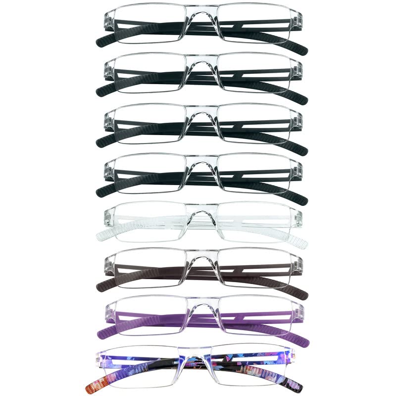 VisionGlobal 8 Pairs Reading Glasses, Blue Light Blocking Glasses, Computer Reading Glasses for Women and Men, Fashion Square Eyewear Frame (4color+4black,+2.50 Magnification) - Image 4