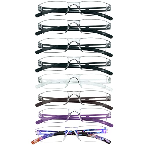 VisionGlobal 8 Pairs Reading Glasses, Blue Light Blocking Glasses, Computer Reading Glasses for Women and Men, Fashion Square Eyewear Frame (4color+4black,+2.50 Magnification) - Image 1