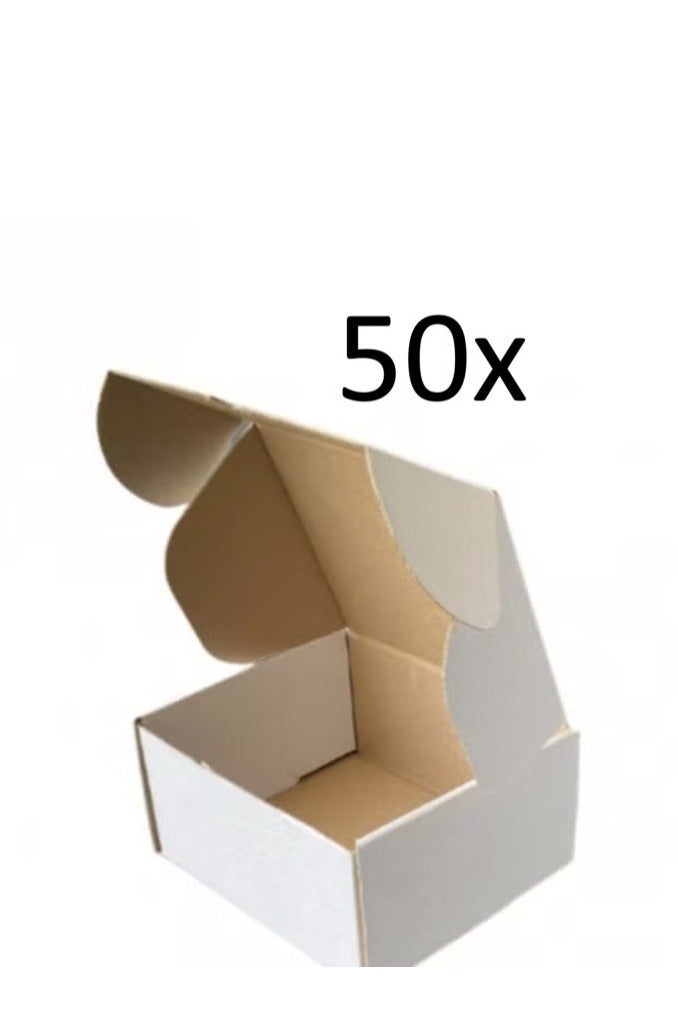 50 White Cardboard Boxes with self-sealing, simple design, hold up to 2 kg. Dimensions: (length 16 cm, width 14 cm, height 8 cm) - Image 1