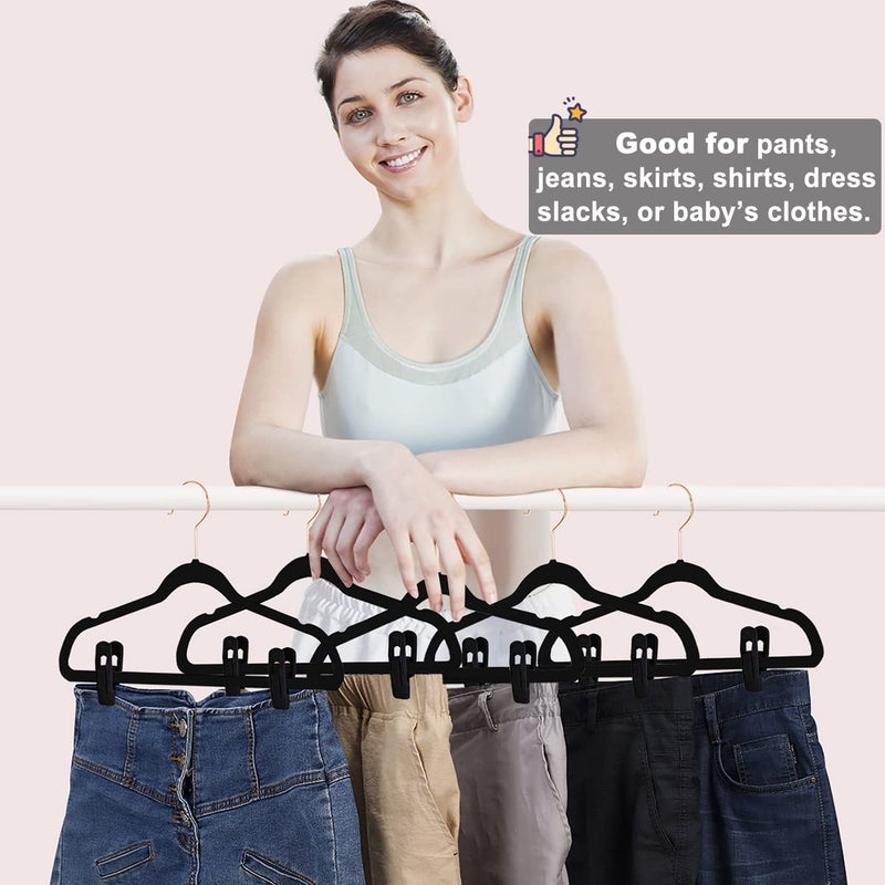 TOFIIGREM Black Velvet Hangers Clips 40 PCS, Pants Hangers Velvet Clips Easily Add to Velvet Hanger, Skirt Suit Pants Clothes Velvet Hangers, Baby Kids Hangers Clips - Image 3