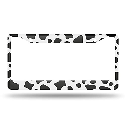 Beabes Cow Print License Plate Frame White Black Spot License Plate Holder Design Farm Animal Car Tag Frame License Plate Car Accessories 2 Holes Novelty Auto Car Tag Vanity Present - Image 2