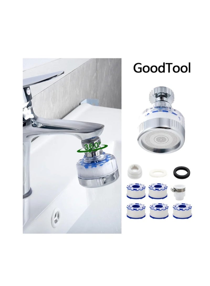 مصدر غسيل متحرك بزاوية 360 درجة مع مرشح متعدد الأغراض ومكونات مرشح 5، يزيل المعادن الثقيلة والمياه الصلبة، مناسب للمطابخ والحمامات المنزلية - Image 1