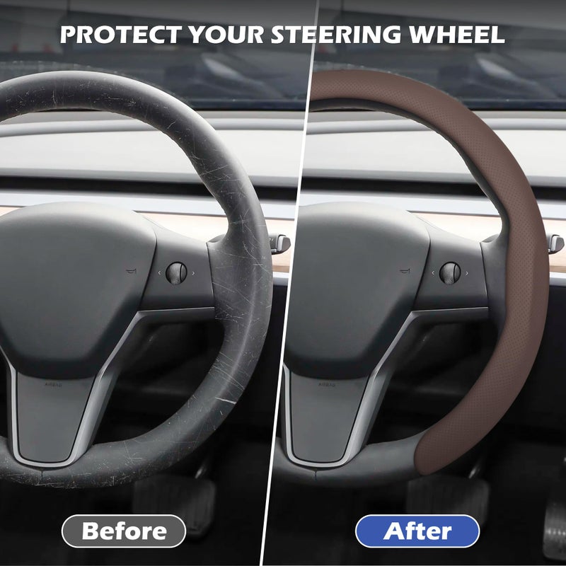 Frani Nappa Leather Steering Wheel Cover,Universal Fit 15 Inch-Premium Non-Slip Breathable Comfort Grip for Cars Trucks SUVs,Anti-Slip Durable Interior Upgrade Cocoa Brown - Image 3