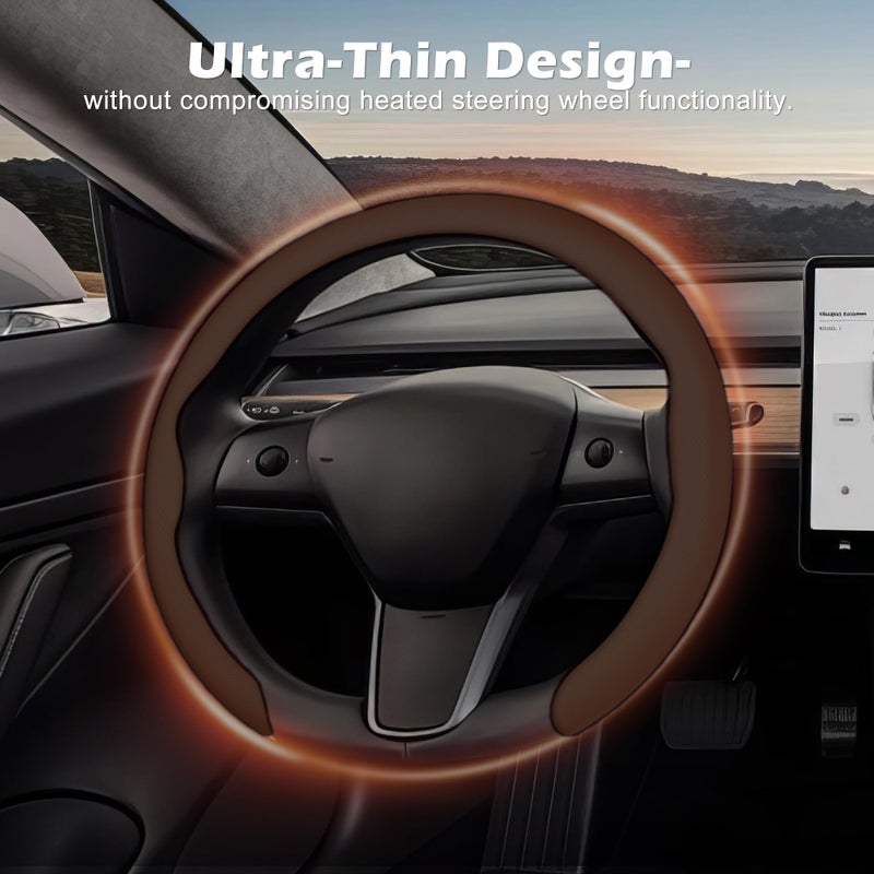 Frani Nappa Leather Steering Wheel Cover,Universal Fit 15 Inch-Premium Non-Slip Breathable Comfort Grip for Cars Trucks SUVs,Anti-Slip Durable Interior Upgrade Cocoa Brown - Image 5