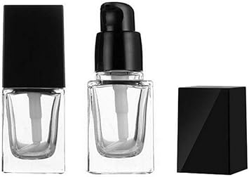 Quupy 2Pcs 15ml05oz Empty Clear Square Glass Emulsion Essence Bottle With Black Pump Head Cosmetic Foundation Travel Vials Containers Holder For Lotion Cleanser Essential Oils Liquids Body Cream - Image 1