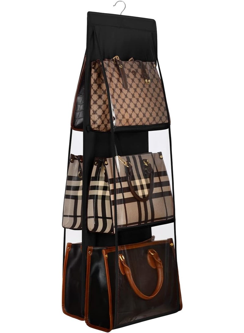 Handbag Organizer, Bag Organiser for Ladies Handbags, Purse, Clutch, clothes organiser for wardrobe, Purse Organiser With Hanger, Women, Non-Woven (6 Pocket- 90 X 35 X 35 Cm (Pack Of 1), Black) - Image 4