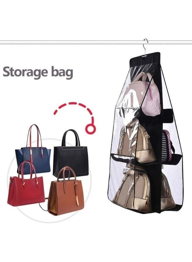 Handbag Organizer, Bag Organiser for Ladies Handbags, Purse, Clutch, clothes organiser for wardrobe, Purse Organiser With Hanger, Women, Non-Woven (6 Pocket- 90 X 35 X 35 Cm (Pack Of 1), Black) - Image 2