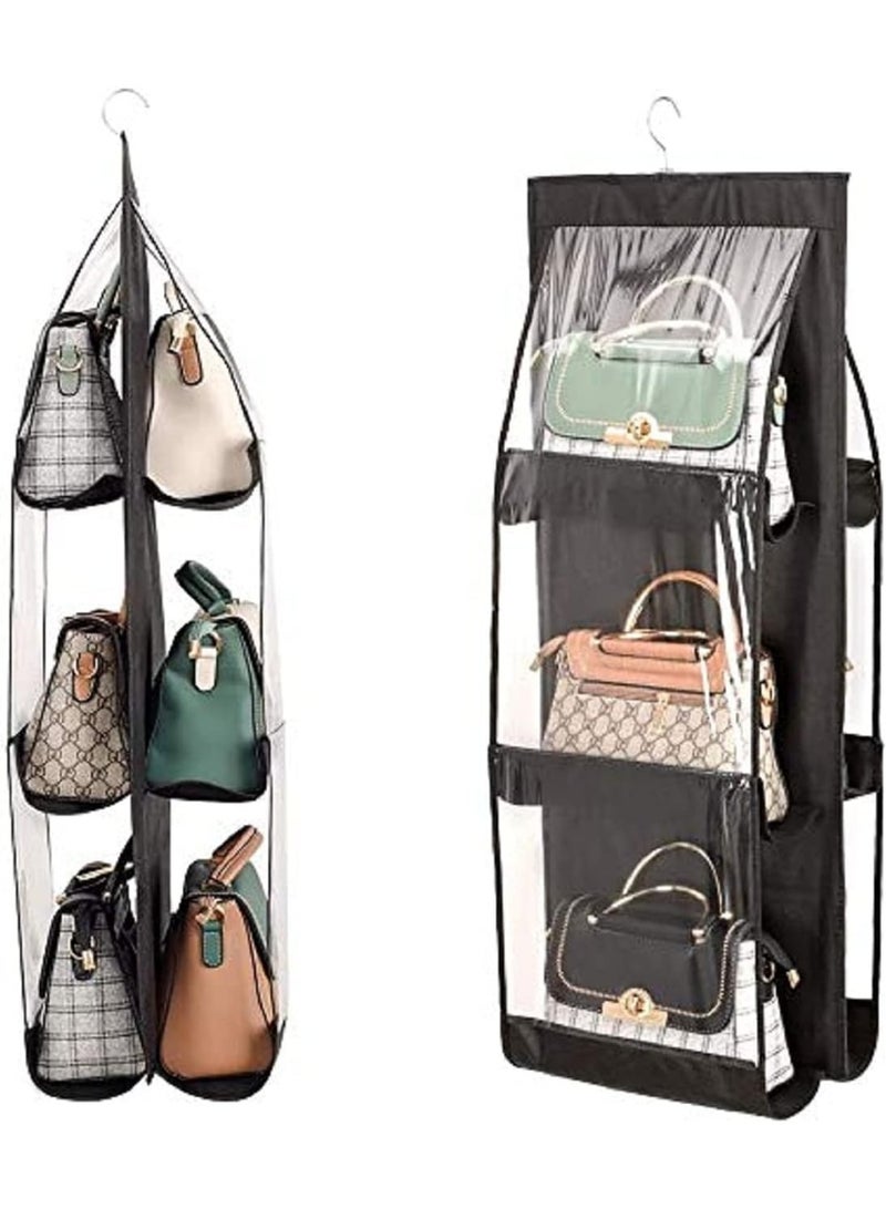 Handbag Organizer, Bag Organiser for Ladies Handbags, Purse, Clutch, clothes organiser for wardrobe, Purse Organiser With Hanger, Women, Non-Woven (6 Pocket- 90 X 35 X 35 Cm (Pack Of 1), Black) - Image 1
