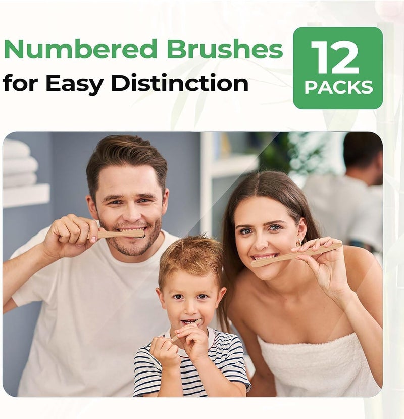 GENKENT Bamboo Toothbrushes 12 Pack Natural Toothbrushes BPA Free Soft Bristles Toothbrush Eco Friendly Charcoal Toothbrush for Travel - Image 3