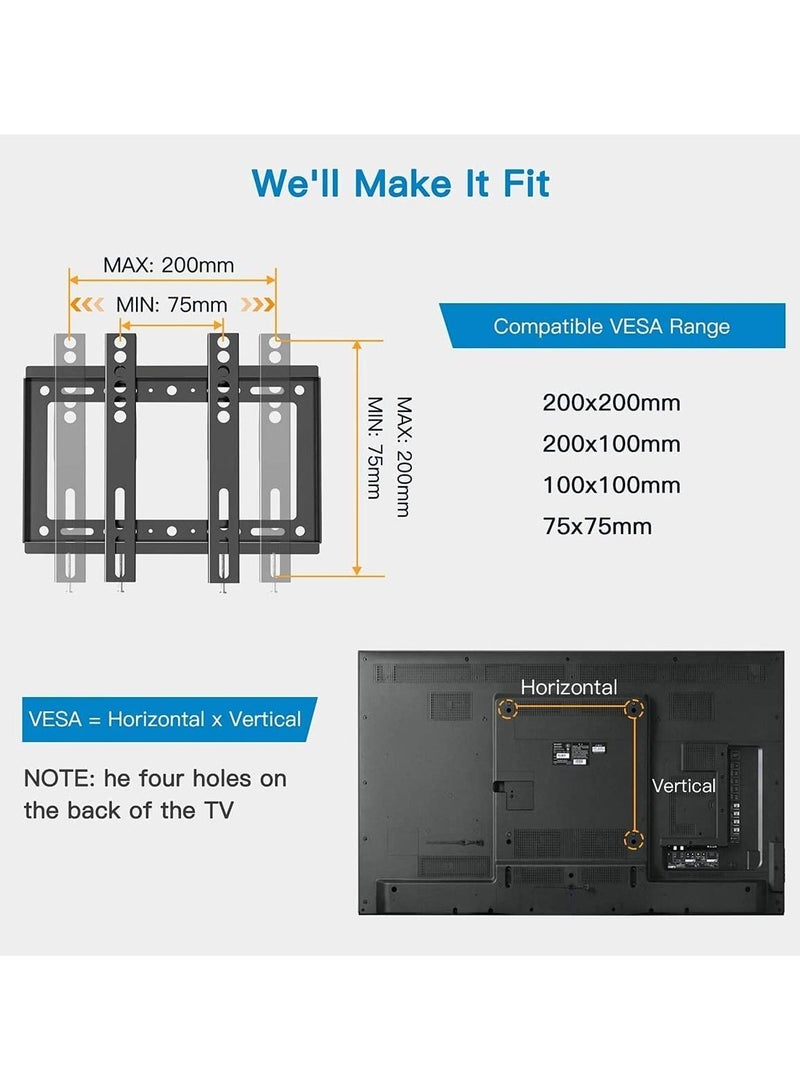 Fixed TV Wall Mount Bracket for 17-55 Inch LED LCD OLED QLED Flat Screen TVs, Holds up to 55 Lbs with VESA 200x200, Lockable Safety Bar, Easy Installation - Image 2