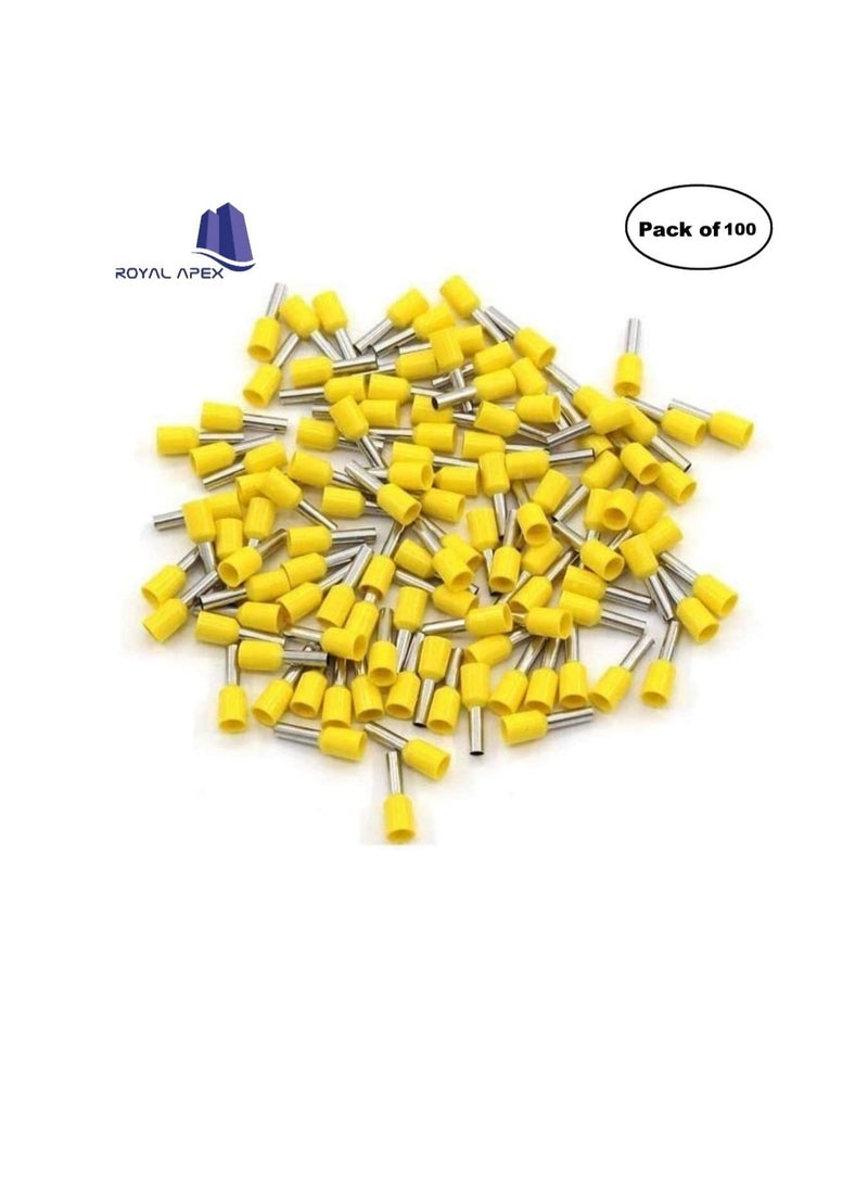 Insulated Ferrules Terminal Block Cord End Wire Tubular Connector, Electrical Crimp Cable Lugs, Terminal Cable Crimp Cable Sleeve for Wire Connection (Pack of 100) (4mm -E4009, Yellow) - Image 2