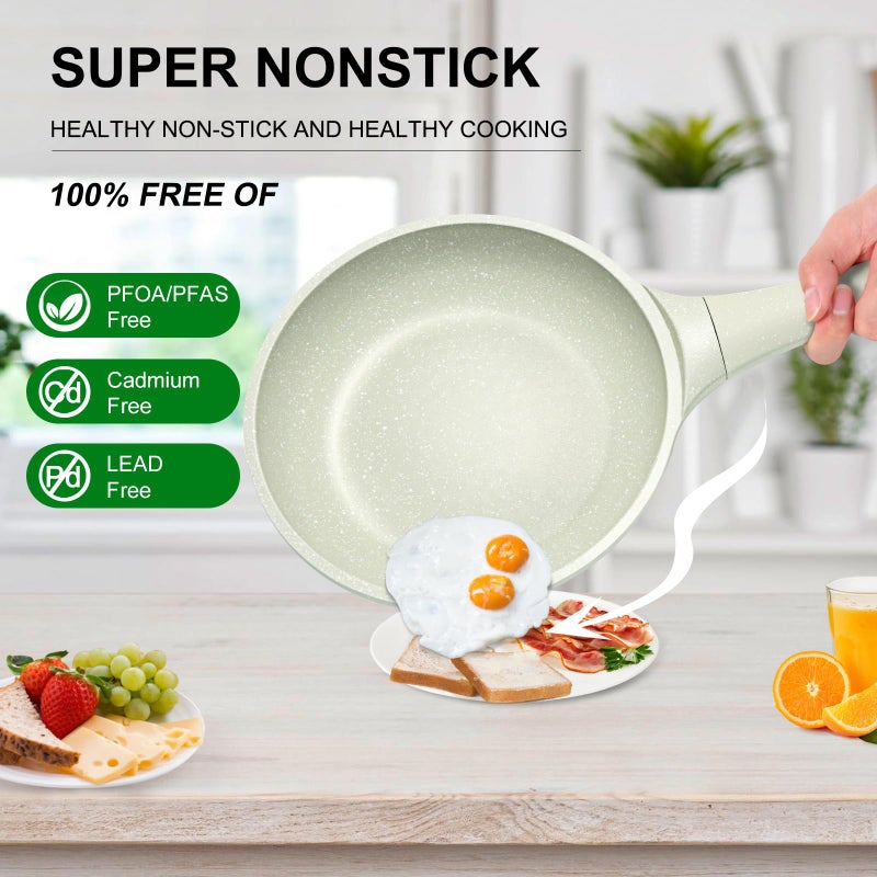 Xuanying 8 Inch Non Stick Frying Pan with Lid - Omelette & Egg Pan Skillet | PFOA/PFAS Free Healthy Cookware | All Stovetop & Dishwasher Safe | Heat Resistant Handle | Eco-Friendly - Image 5