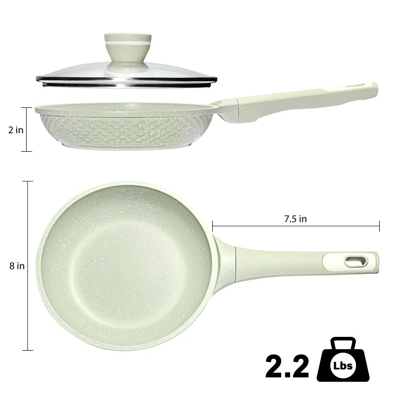 Xuanying 8 Inch Non Stick Frying Pan with Lid - Omelette & Egg Pan Skillet | PFOA/PFAS Free Healthy Cookware | All Stovetop & Dishwasher Safe | Heat Resistant Handle | Eco-Friendly - Image 2