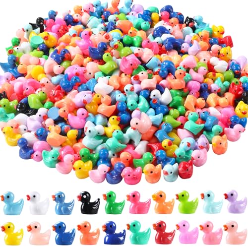 DULEFUN 200pcs Mini Resin Ducks 20 Colors Small Tiny Little Duck Figurines to Hide Miniature Figures for Dollhouse Micro Garden Landscape Decoration Craft Party Favors Toys - Image 1
