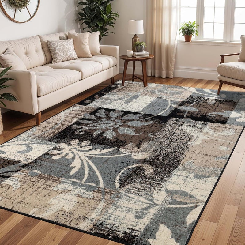 Superior Pastiche Floral Patchwork NonSlip Indoor Washable Area Rug 10 x 14 Brown