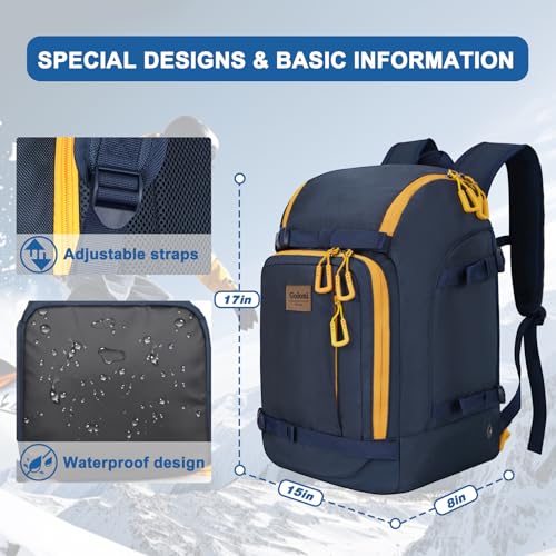 Goloni 50L Ski Backpack - Water-resistant Ski Boot Bag for Men & Women, Ski Bag with Helmet Holder, Separate Compartments for Goggles, Gloves, Snowboard & Accessories, Durable Ski Carry On Backpack - Image 2