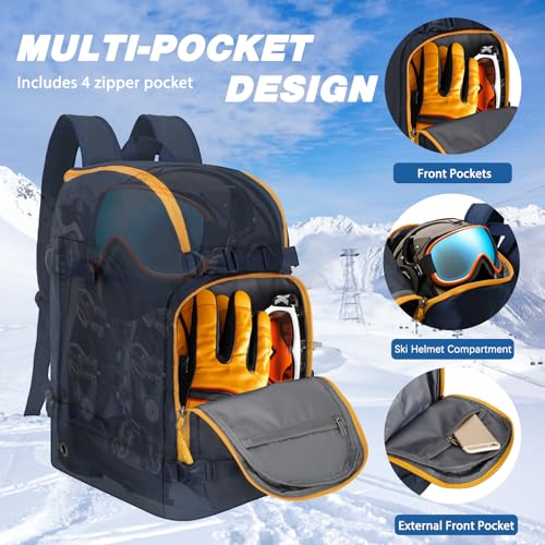 Goloni 50L Ski Backpack - Water-resistant Ski Boot Bag for Men & Women, Ski Bag with Helmet Holder, Separate Compartments for Goggles, Gloves, Snowboard & Accessories, Durable Ski Carry On Backpack - Image 4