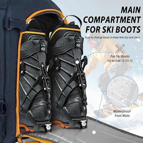 Goloni 50L Ski Backpack - Water-resistant Ski Boot Bag for Men & Women, Ski Bag with Helmet Holder, Separate Compartments for Goggles, Gloves, Snowboard & Accessories, Durable Ski Carry On Backpack - Image 5