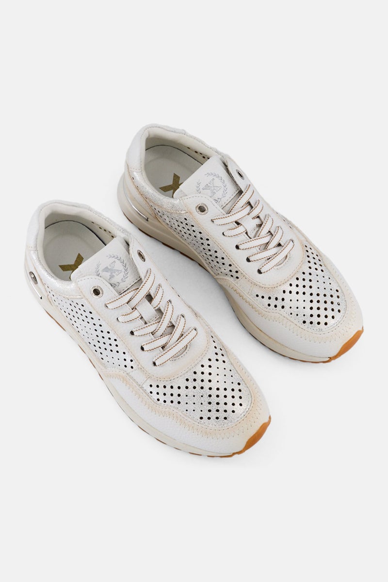 Xti Women Z,C Metallic Lace Up Casual Shoes, Ivory - Image 2