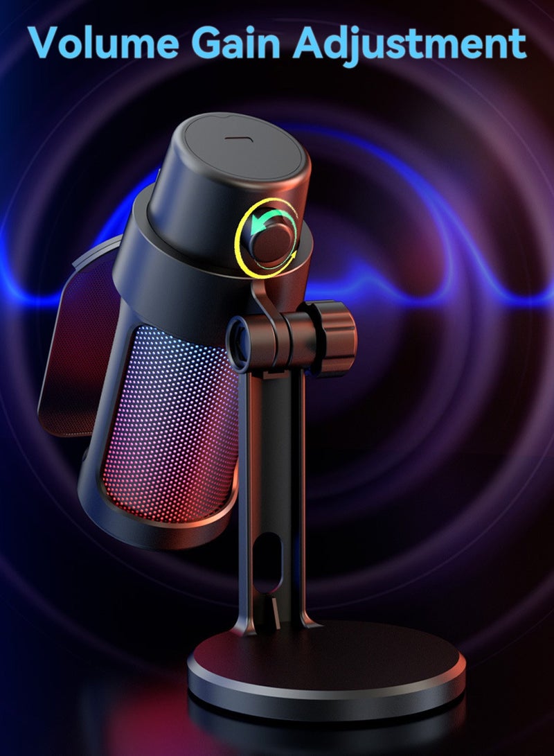 LEOKOR Game Microphone,USB PC Microphone,for Streaming Media,Podcasting/Recording,Capacitive Computer Desktop Microphone with RGB Control,Silent Touch/Headphone Jack (Black)  - Image 4