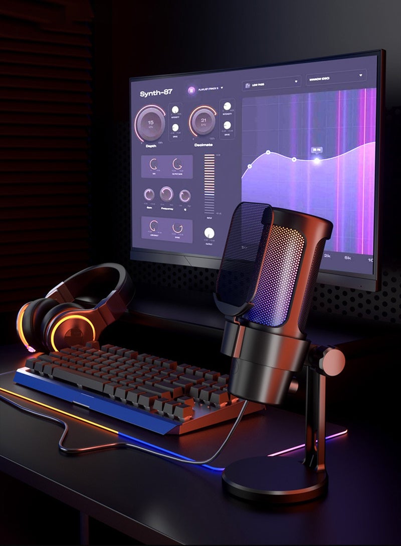 LEOKOR Game Microphone,USB PC Microphone,for Streaming Media,Podcasting/Recording,Capacitive Computer Desktop Microphone with RGB Control,Silent Touch/Headphone Jack (Black)  - Image 2