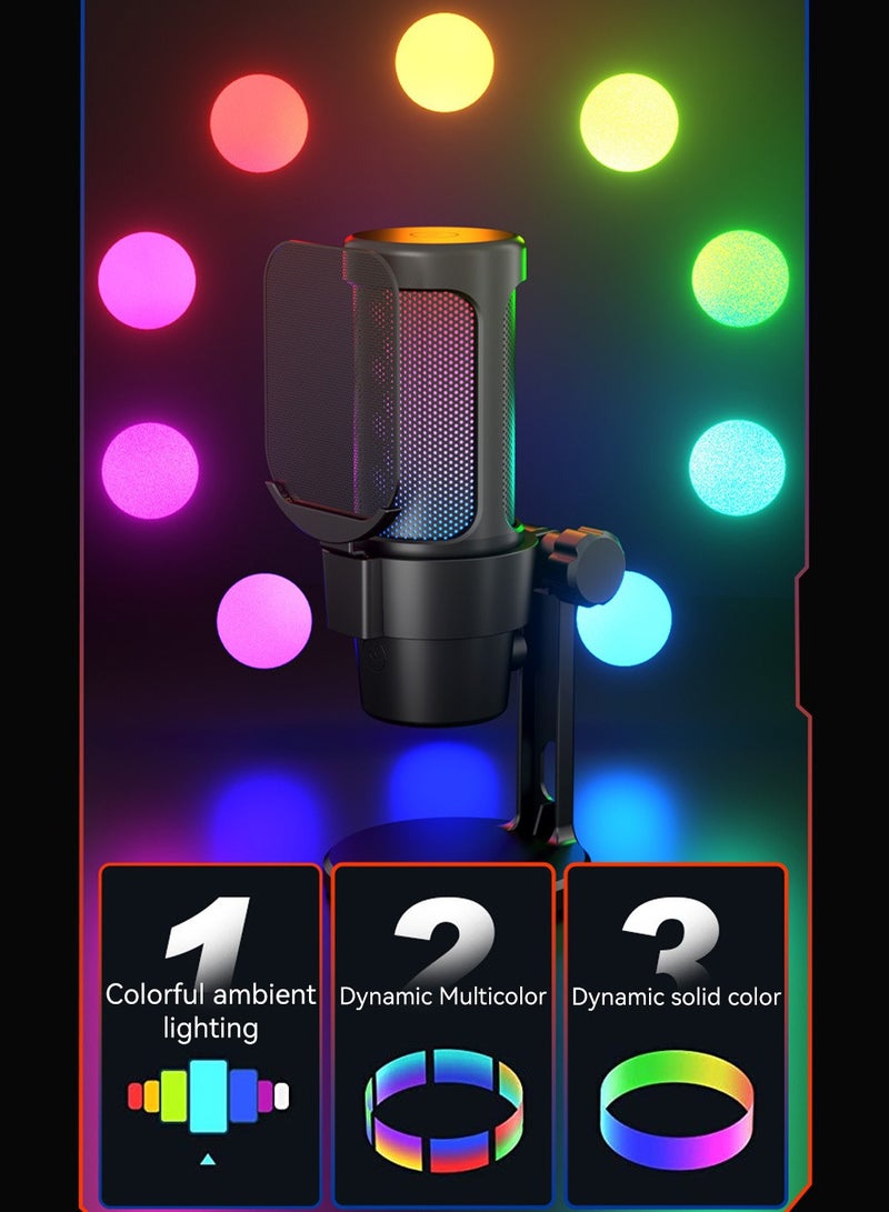 LEOKOR Game Microphone,USB PC Microphone,for Streaming Media,Podcasting/Recording,Capacitive Computer Desktop Microphone with RGB Control,Silent Touch/Headphone Jack (Black)  - Image 3