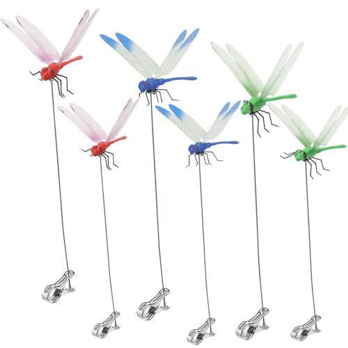 Defemim 6 Pack Dragonfly Clip,3D Dragonfly Garden Stakes Decor,Fly Deterrent,Dragonfly Humming Bird Stakes,Deer and Horse,Bird and Fly Scare Devices for Indoor Outdoor Garden - Image 1