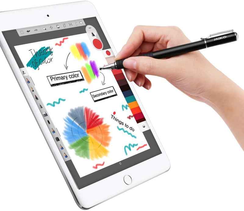 MEKO Universal Stylus,[2 in 1 Precision Series] Disc Stylus Touch Screen Pens for All Capacitive Touch Screens Cell Phones, Tablets, Laptops Bundle with 6 Replacement Tips - (2 Pcs, Black/Black) - Image 2