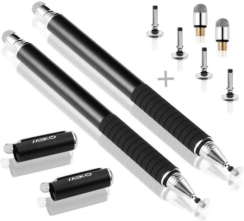 MEKO Universal Stylus,[2 in 1 Precision Series] Disc Stylus Touch Screen Pens for All Capacitive Touch Screens Cell Phones, Tablets, Laptops Bundle with 6 Replacement Tips - (2 Pcs, Black/Black) - Image 1