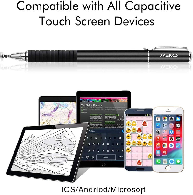 MEKO Universal Stylus,[2 in 1 Precision Series] Disc Stylus Touch Screen Pens for All Capacitive Touch Screens Cell Phones, Tablets, Laptops Bundle with 6 Replacement Tips - (2 Pcs, Black/Black) - Image 3