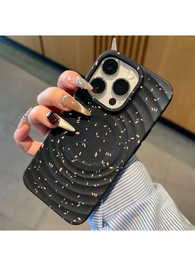 Temu Black phone case with simple design and elegant flowers, contains magnetic wireless charging, is thick for shock resistance, and provides full protection against drops, designed for iPhone 14 Pro Max - Image 1