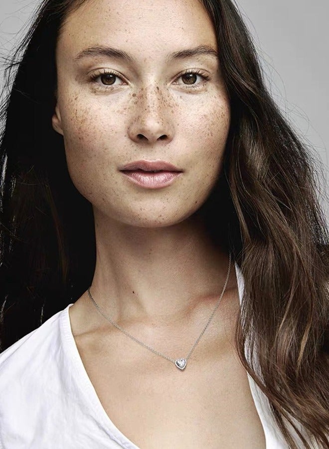 Chomel Pandora Cubic Zirconia Sparkling Heart Pendant Corell Women's Necklace 925 Silver 398425C01-45 - Image 5