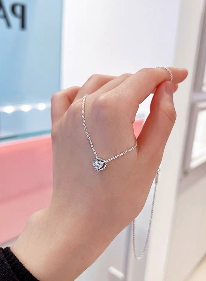 Chomel Pandora Cubic Zirconia Sparkling Heart Pendant Corell Women's Necklace 925 Silver 398425C01-45 - Image 2