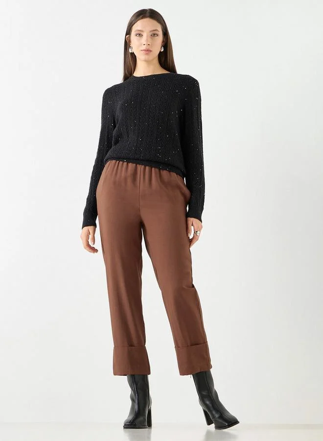 Iconic Iconic Textured Sweater with Round Neck and Long Sleeves