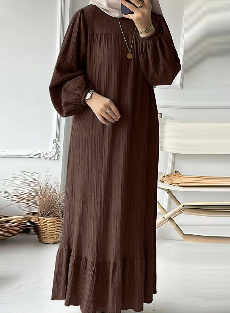 Muslim Dresses for Women One-Piece Long Sleeve Round Neck Islamic Prayer Dress Abaya Kaftan Dubai Casual Dress  - Image 3