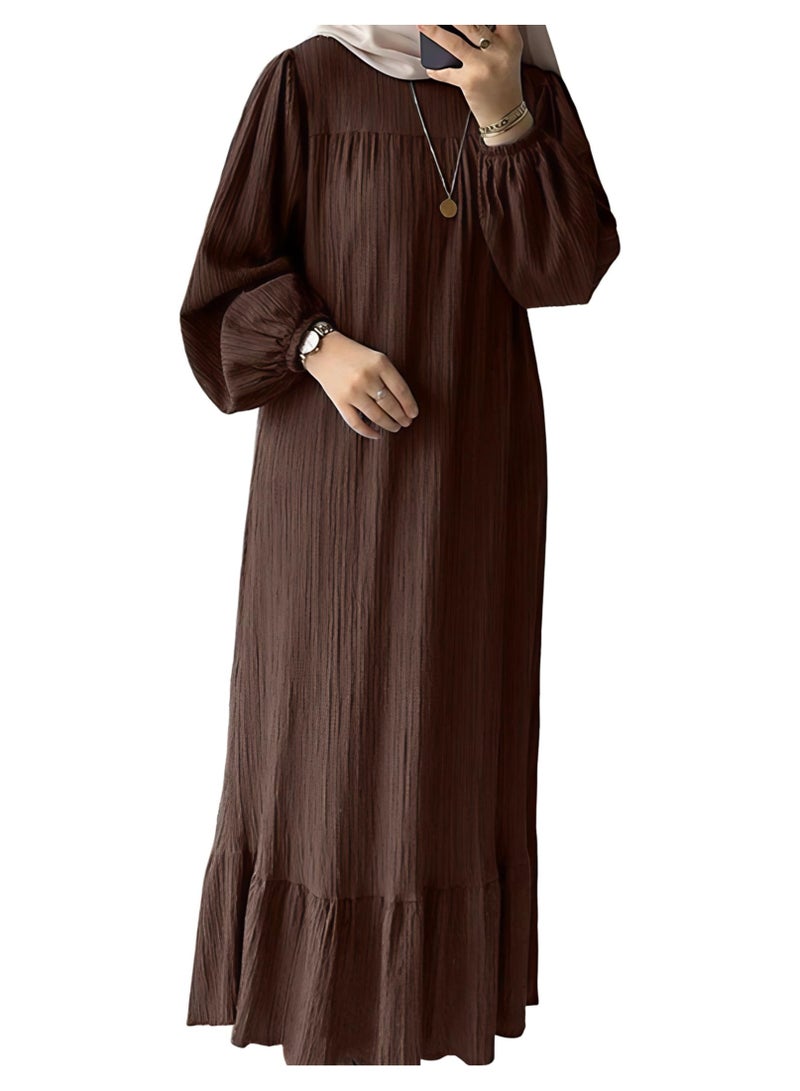 Muslim Dresses for Women One-Piece Long Sleeve Round Neck Islamic Prayer Dress Abaya Kaftan Dubai Casual Dress  - Image 1