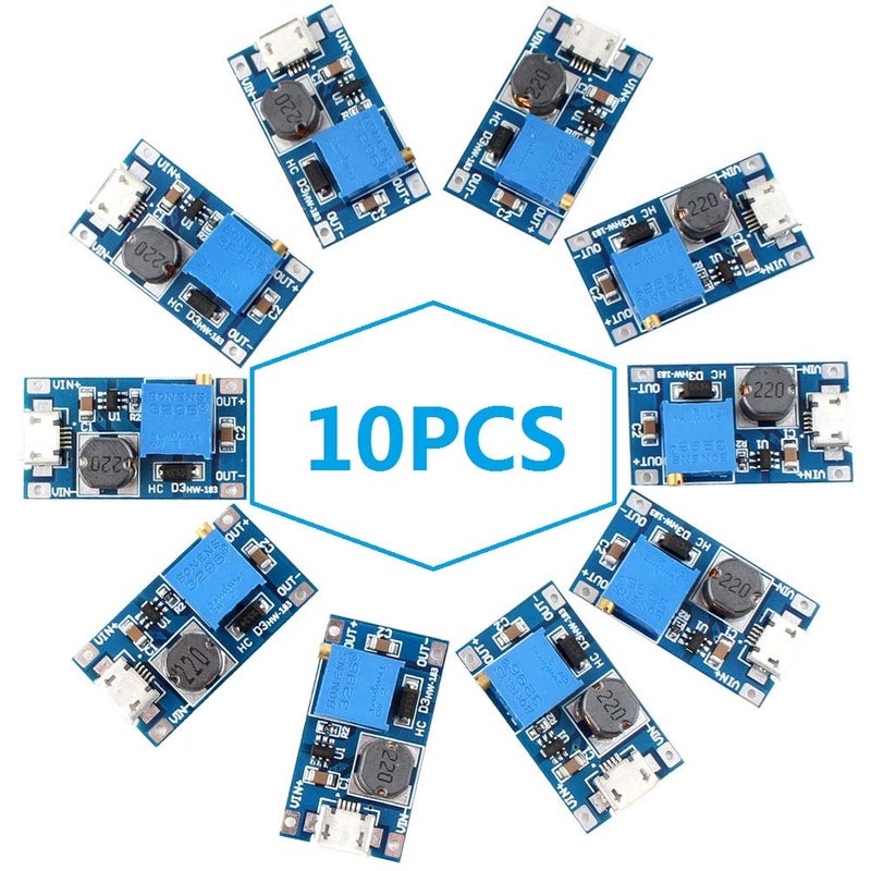 محول Eiechip DC-DC لرفع الجهد - وحدة طاقة USB، 2V-24V إلى 5V-28V، 2A MT3608 مايكرو USB (عبوة من 10) 