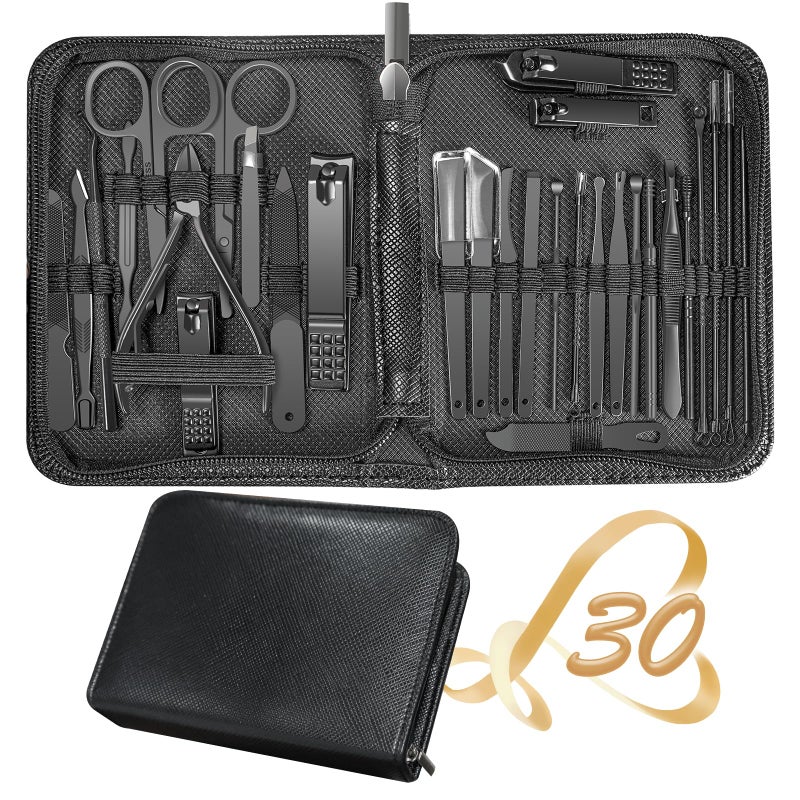 RedFlow Manicure Set 30 in 1 Nail Clipper Set,RedFlow Nail Clippers,Fingernail & Toenail Clippers,Manicure Tools,Pedicure Tools,Suitable for Travel Manicure Kit (A-Black) - Image 1