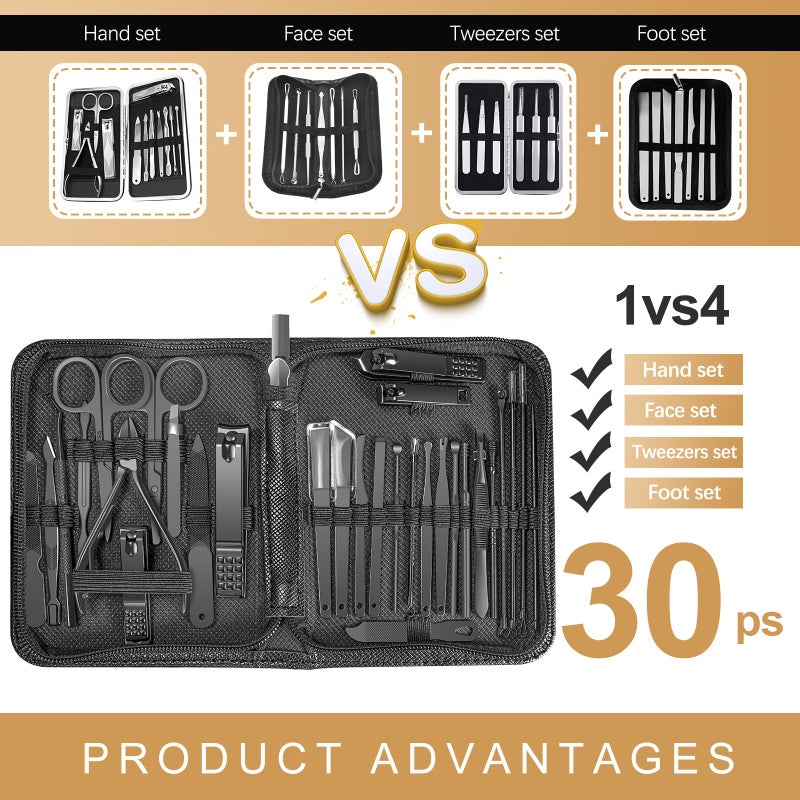 RedFlow Manicure Set 30 in 1 Nail Clipper Set,RedFlow Nail Clippers,Fingernail & Toenail Clippers,Manicure Tools,Pedicure Tools,Suitable for Travel Manicure Kit (A-Black) - Image 2