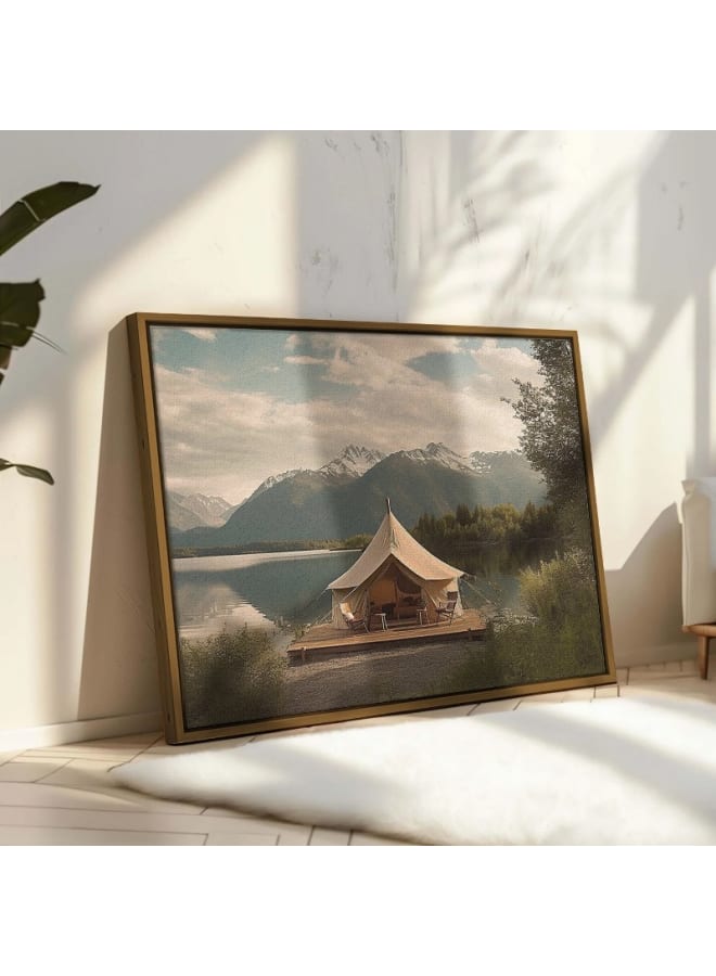 Home Gallery Luxurious glamping site with stunning lake mountain framed wall art 120x80  - Image 1