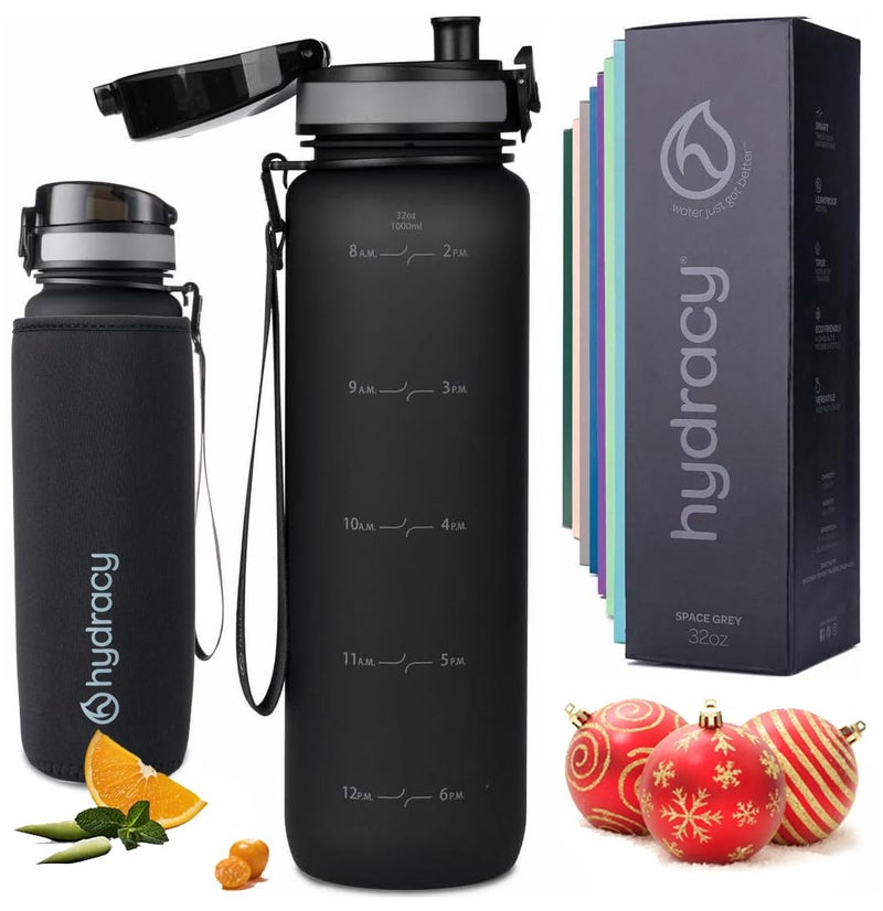 Hydracy Water Bottle with Time Marker -Large 32 oz BPA Free Water Bottle & No Sweat Sleeve -Leak Proof Gym Bottle with Fruit Infuser Strainer & Times to Drink -Ideal for Fitness Sports & Outdoors - Image 1