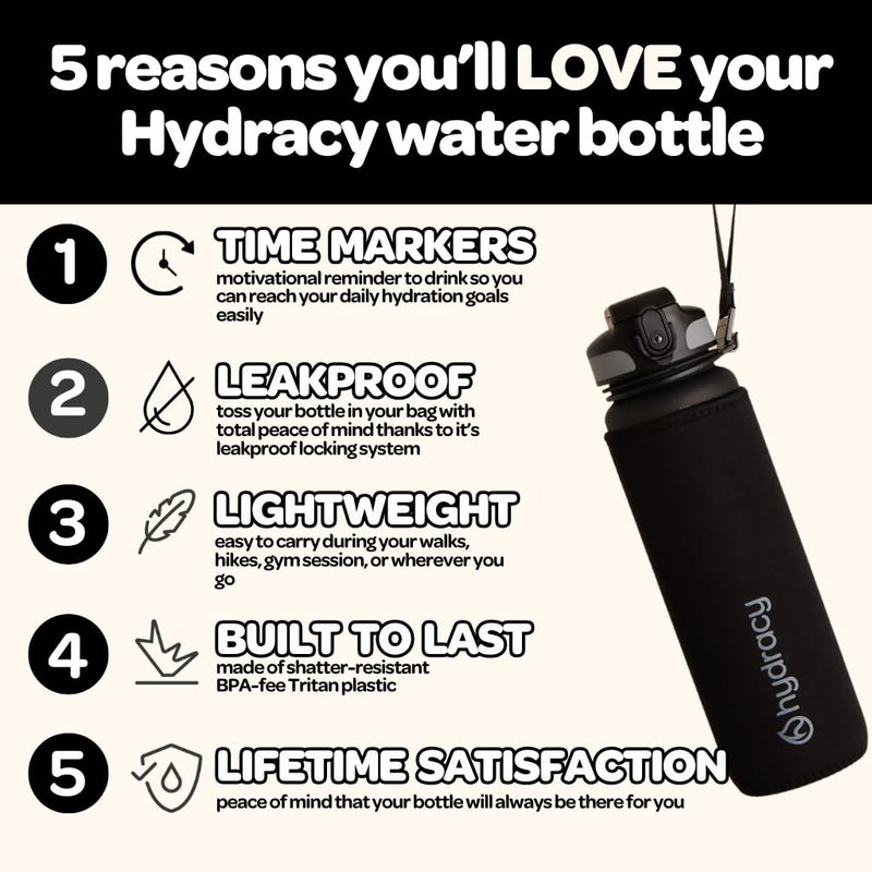 Hydracy Water Bottle with Time Marker -Large 32 oz BPA Free Water Bottle & No Sweat Sleeve -Leak Proof Gym Bottle with Fruit Infuser Strainer & Times to Drink -Ideal for Fitness Sports & Outdoors - Image 2